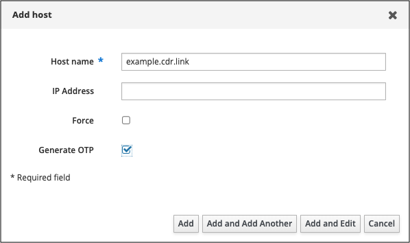 Screenshot of the Add Host Wizard in Identity Management